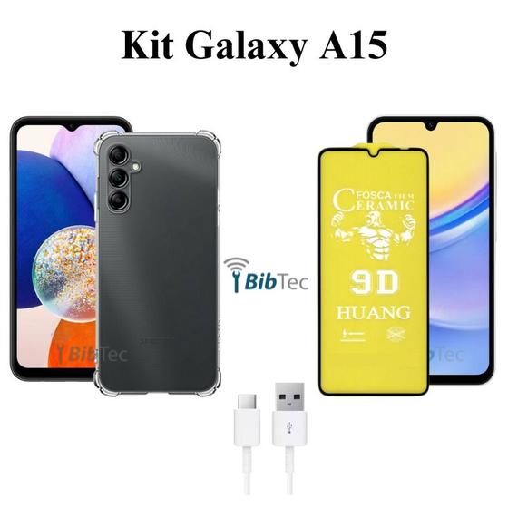 Imagem de Kit Capa + Película Fosca + Cabo USB Tipo C para Samsung Galaxy A15