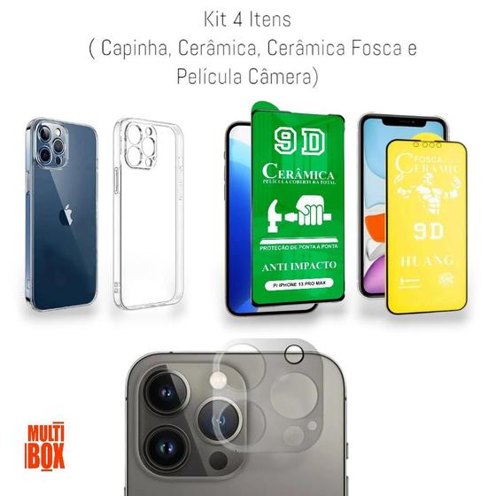 Imagem de Kit Capa + Película Fosca + Película Cerâmica +  Película Câmera  P/ Iphone 13 PRO MAX