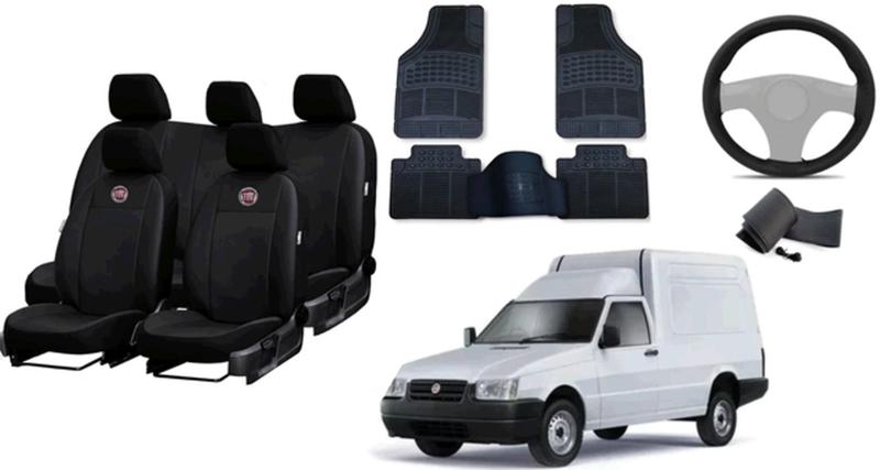 Imagem de Kit Capa Personalizado Fiorino 96-07 + Tapete com Logo + Capa de Volante