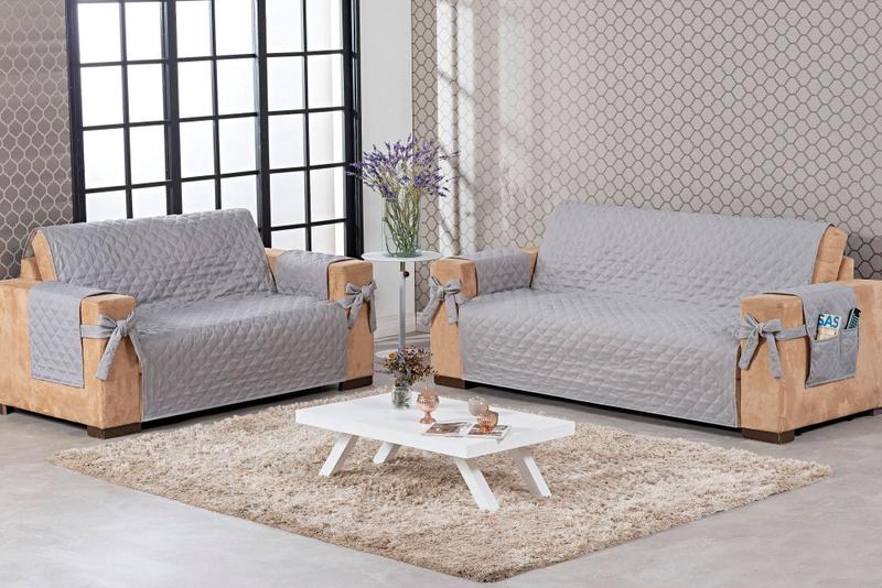 Imagem de Kit Capa Protetora Pra Sofa 3 E 2 Lugares Matelado Com Laço Menor Preço Vinho