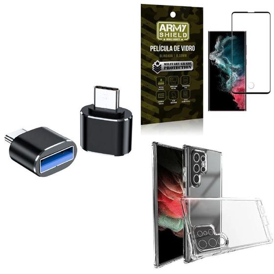 Imagem de Kit Capa S22 Ultra + Adaptador Otg Tipo C/Usb + Película 3D