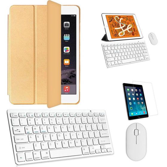 Imagem de Kit Capa Smart Case Dourado / Teclado e Mouse branco e Película para iPad 2020 8a Geração 10.2"