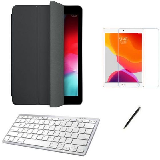 Imagem de Kit Capa Smart Case iPad 9a Geração 10.2 /Can/Pel e Teclado Branco - Preto