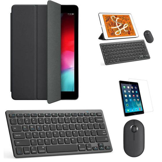 Imagem de Kit Capa Smart Case Preto / Teclado e Mouse preto e Película para iPad 2021 9a Geração 10.2"