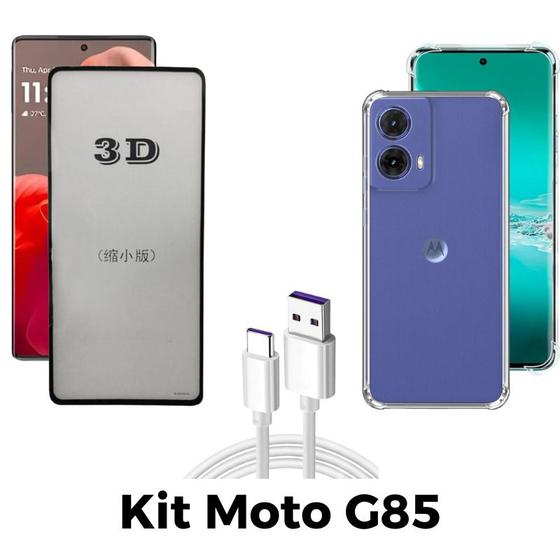 Imagem de Kit Capa Transparente + Película 3D de Vidro + Cabo USB Tipo C para Motorola Moto G85
