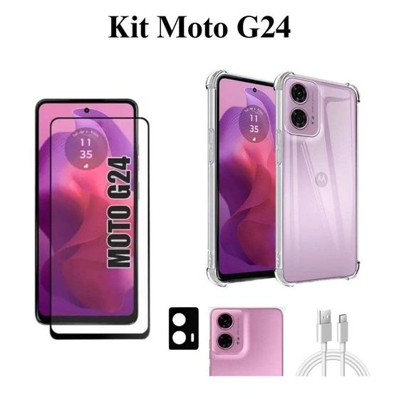Imagem de Kit Capa Transparente + Película 3D + Película de Câmera + Cabo USB Tipo C para Motorola Moto G24