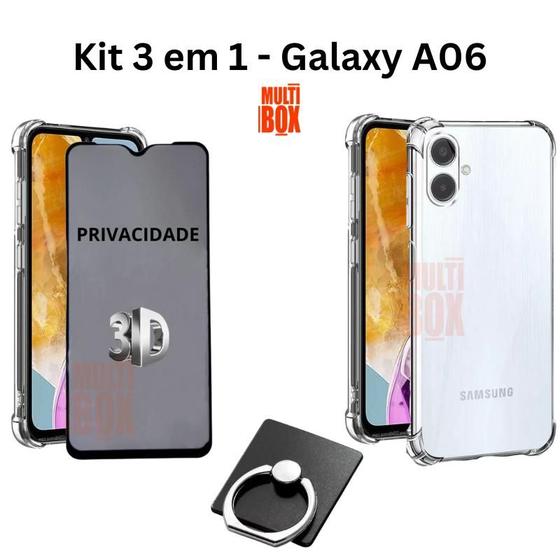 Imagem de Kit Capa Transparente + Película 3D Privativa de Vidro + Suporte de Anel para Samsung Galaxy A06