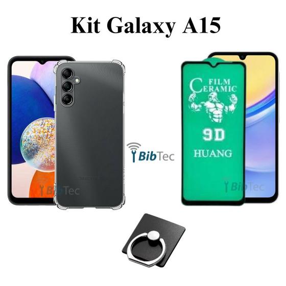 Imagem de Kit Capa Transparente + Película de Cerâmica + Anel Suporte para Samsung Galaxy A15