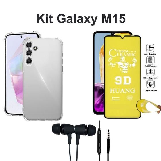 Imagem de Kit Capa Transparente + Película de Cerâmica Fosca + Fone de Ouvido para Samsung Galaxy M15