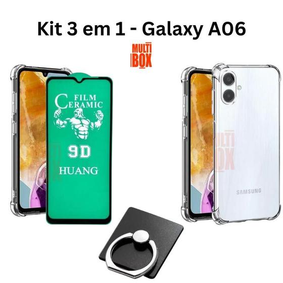 Imagem de Kit Capa Transparente + Película de Cerâmica + Suporte de Anel para Samsung Galaxy A06