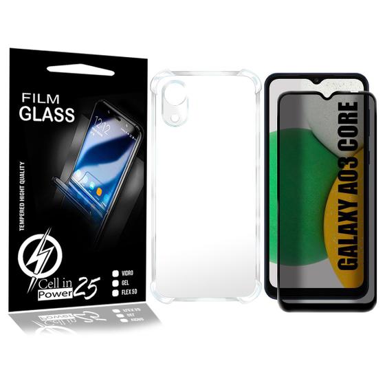 Imagem de Kit Capa Transparente + Película De Privacidade Preta 3d P/ Galaxy A03 Core A032 6.5 - Cell In Power25