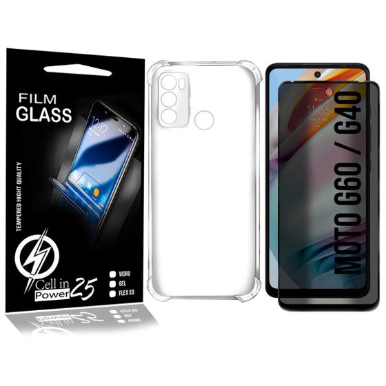 Kit Capa Transparente + Película De Privacidade Preta 3d P/ Moto G60 Xt2135-1 6.8 - Cell In Power25 Menor preço em Kit Capa Transparente + Película De Privacidade Preta 3d P/ Moto G60 Xt2135-1 6.8 - Cell In Power25