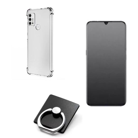 Imagem de Kit Capa Transparente + Película Fosca Privacidade + Suporte Anel para MOTO G30