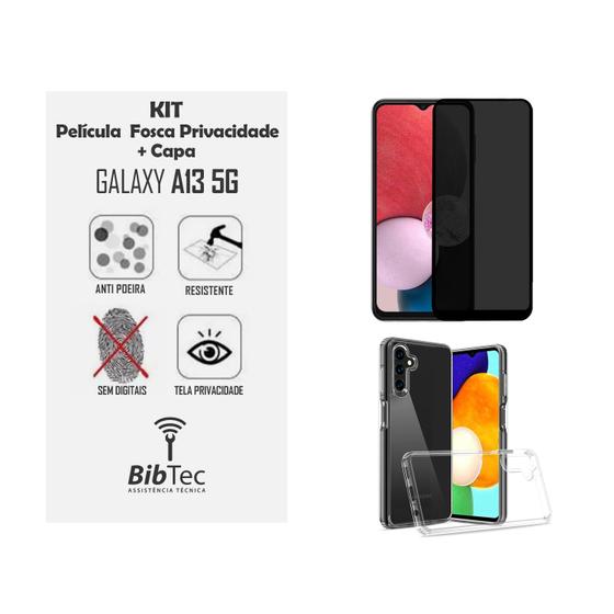 Imagem de Kit Capa Transparente + Película Privacidade Fosca de Cerâmica Samsung Galaxy A13 5G