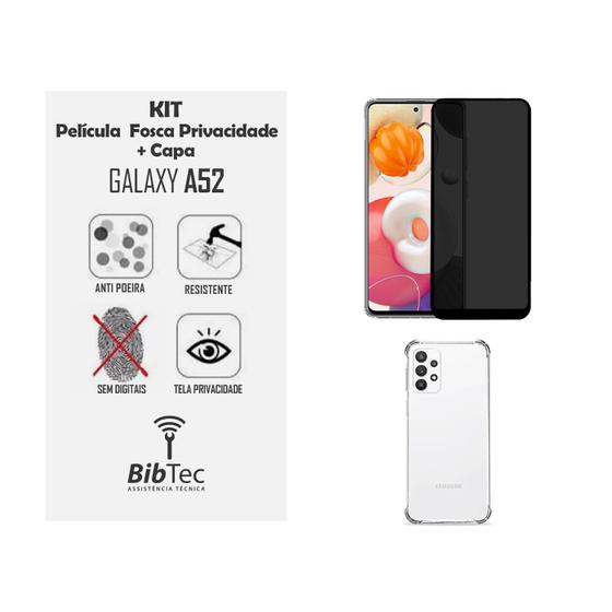 Imagem de Kit Capa Transparente + Película Privativa Fosca de Cerâmica Samsung Galaxy A52 5G