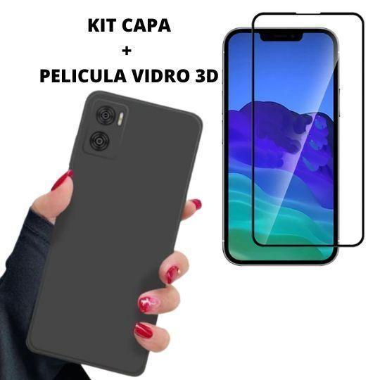 Imagem de Kit Capa Veludo Compatível Moto E22 Preto+ Pelicula 3D