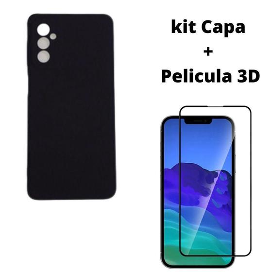 Imagem de Kit Capa Veludo Preto Compatível Galaxy A04S+Pelicula 3D