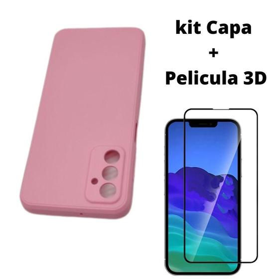 Imagem de Kit Capa Veludo Rosa Bebe Compatível Galaxy A04S+Pelicula 3D