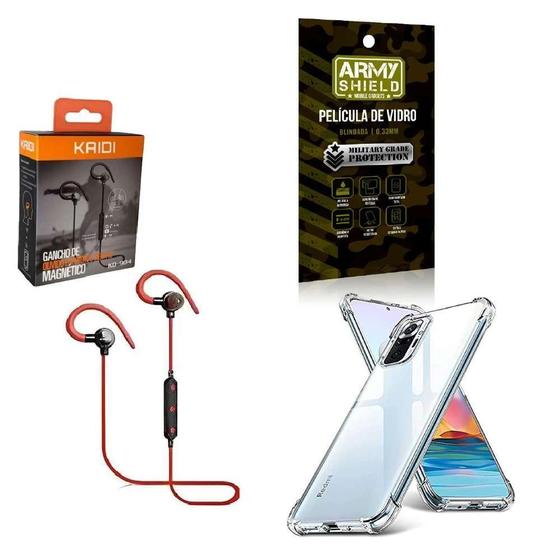 Imagem de Kit Capa Xiaomi Redmi Note 10 Fone Bluetooth E Película 3D