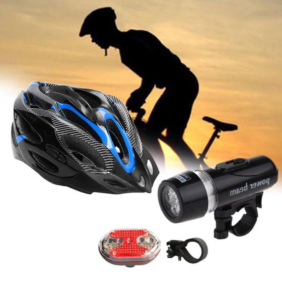 Imagem de Kit Capacete Farol e Lanterna Sinalizadora Bike Bicicleta