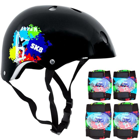 Imagem de Kit Capacete Infantil com acessórios SK8 Preto DM Radical 6+