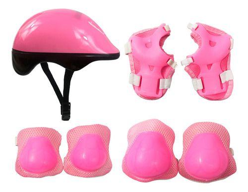 Imagem de Kit Capacete Infantil Proteção Bicicleta Patins Skate Rosa