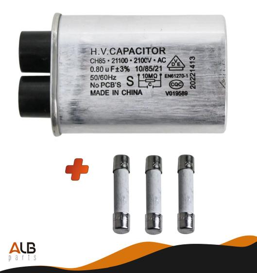 Kit Capacitor Alta Tensão Microondas 0,80uf + 3 Fusivel 20a PCI