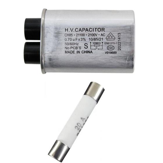 Imagem de Kit Capacitor Microondas  0,70uf +  Fusivel Cerâmico 20a 