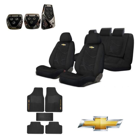 Imagem de kit capas automotiva para banco em tecido grosso original + tapete e pedal esporte para astra 2003