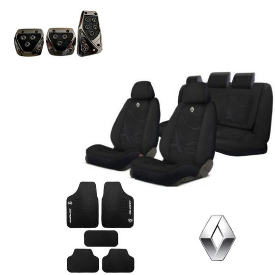 Imagem de kit capas automotiva para banco em tecido grosso original + tapete e pedal esporte para Logan 2008