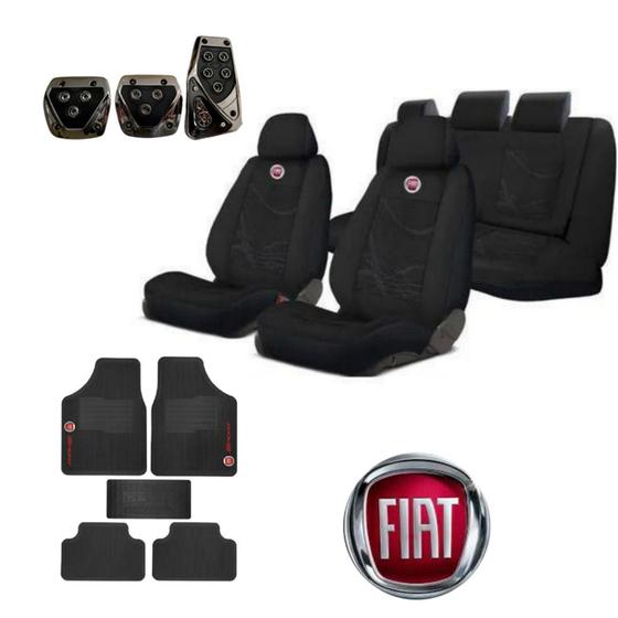 Imagem de kit capas automotiva para banco em tecido grosso original + tapete e pedal esporte para uno 94