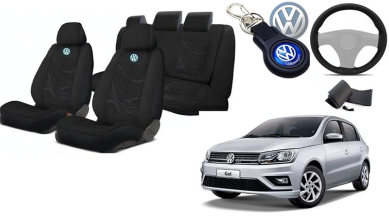 Imagem de Kit Capas Banco Tecido Gol 2008-2012 + Capa Volante + Chaveiro VW - Estilo e Proteção