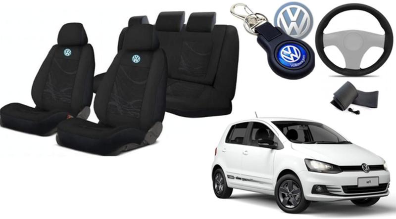 Imagem de Kit Capas Banco Tecido Proteção Fox 2003-2022 + Capa de Volante + Chaveiro VW - Estilo e Segurança