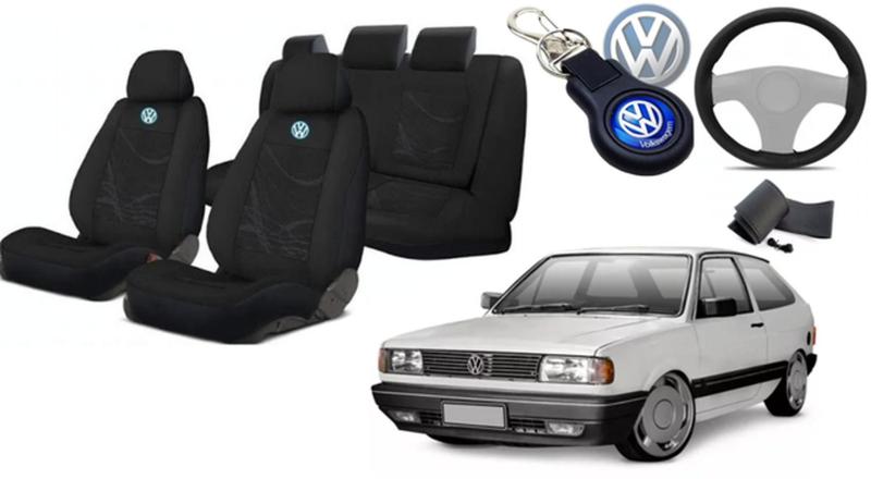 Imagem de Kit Capas Banco Tecido Proteção Gol 1986-1996 + Capa Volante + Chaveiro VW - Personalize Agora!
