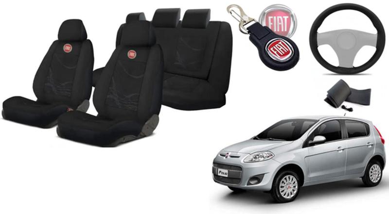 Imagem de Kit Capas Bancos Palio '12-'18 + Volante + Chaveiro Fiat