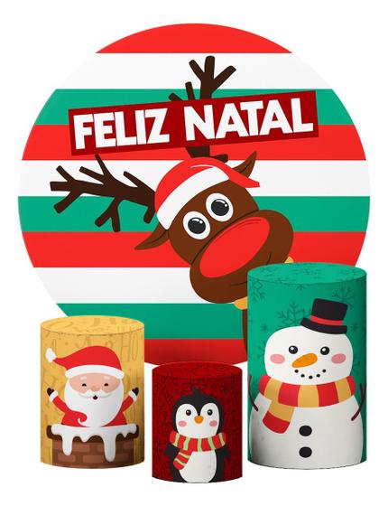 Imagem de Kit Capas Cilindros P M G Feliz Natal + Painel Redondo 1,50