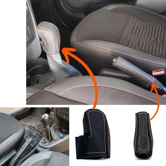 Imagem de Kit Capas Couro Câmbio Manual E Freio De Mão Renault Sandero Stepway Zen 2019 2020 2021 2022 2023