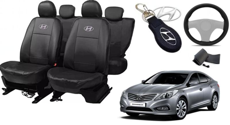 Imagem de Kit Capas de Couro Hyundai Azera 2015 + Capa de Volante + Chaveiro Hyundai