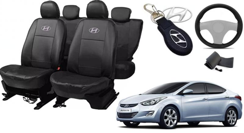 Imagem de Kit Capas de Couro Hyundai Elantra 2011 + Capa de Volante + Chaveiro Hyundai