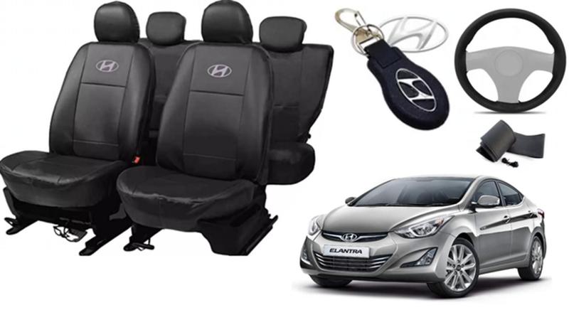 Imagem de Kit Capas de Couro Hyundai Elantra 2016 + Capa de Volante + Chaveiro Hyundai