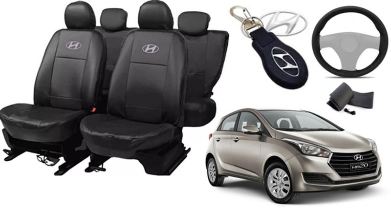 Imagem de Kit Capas de Couro Hyundai HB20 2013 + Capa de Volante + Chaveiro Hyundai