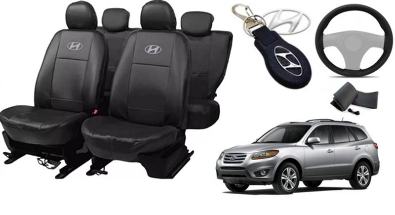 Imagem de Kit Capas de Couro Hyundai Santa Fe 2002 + Capa de Volante + Chaveiro Hyundai