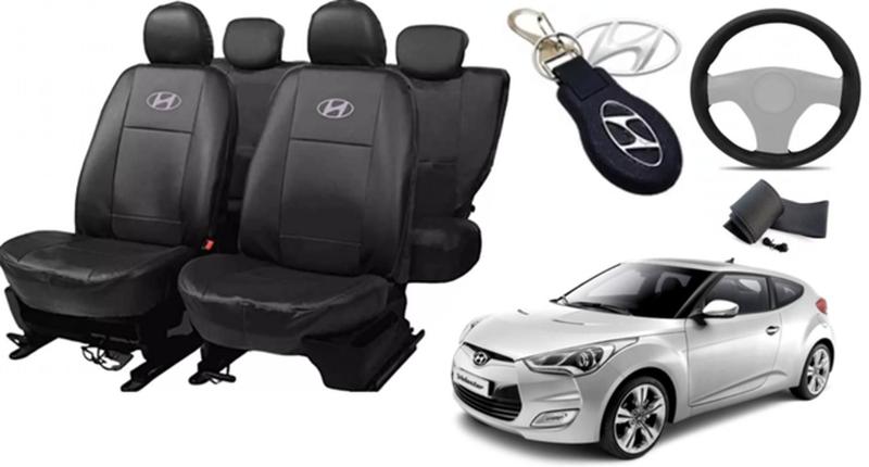 Imagem de Kit Capas de Couro Hyundai Veloster 2011 + Capa de Volante + Chaveiro Hyundai