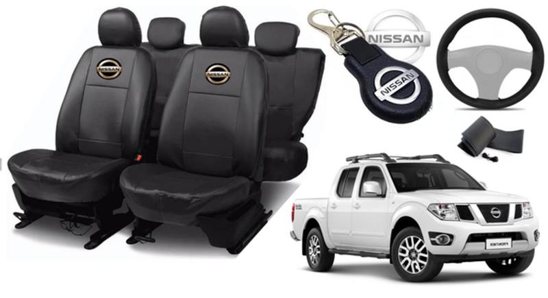 Imagem de Kit Capas de Couro Nissan Frontier 2015 + Capa de Volante + Chaveiro Nissan