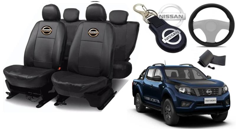 Imagem de Kit Capas de Couro Nissan Frontier 2022 + Capa de Volante + Chaveiro Nissan