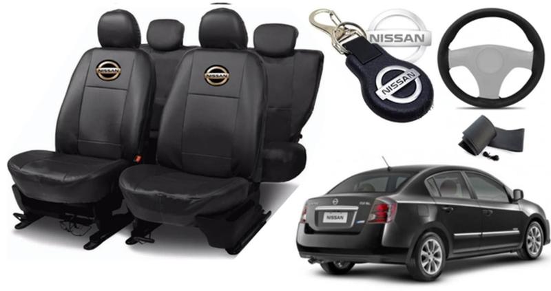 Imagem de Kit Capas de Couro Nissan Sentra 2001 a 2002 + Capas de Volante + Chaveiro Nissan