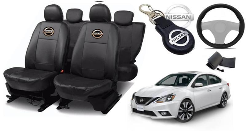 Imagem de Kit Capas de Couro Nissan Sentra 2023 + Capa de Volante + Chaveiro Nissan