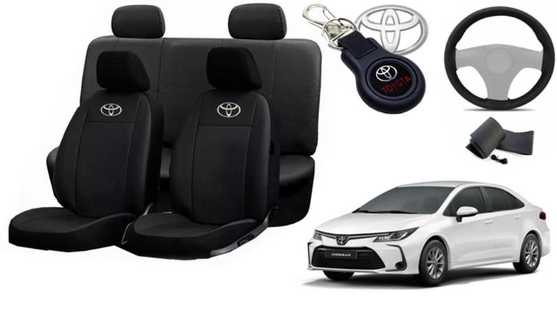 Imagem de Kit Capas de Couro Toyota Corolla 2020 + Capa de Volante + Chaveiro Toyota