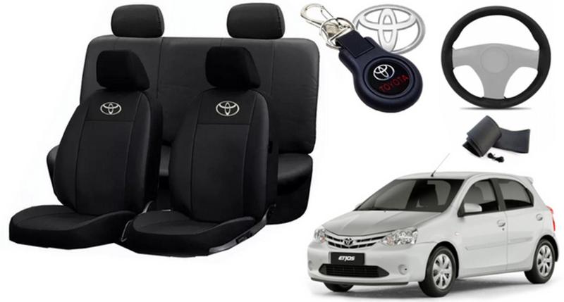 Imagem de Kit Capas de Couro Toyota Etios 2014 + Capa de Volante + Chaveiro Toyota