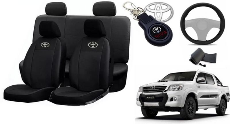 Imagem de Kit Capas de Couro Toyota Hilux 2019 + Capa de Volante + Chaveiro Toyota